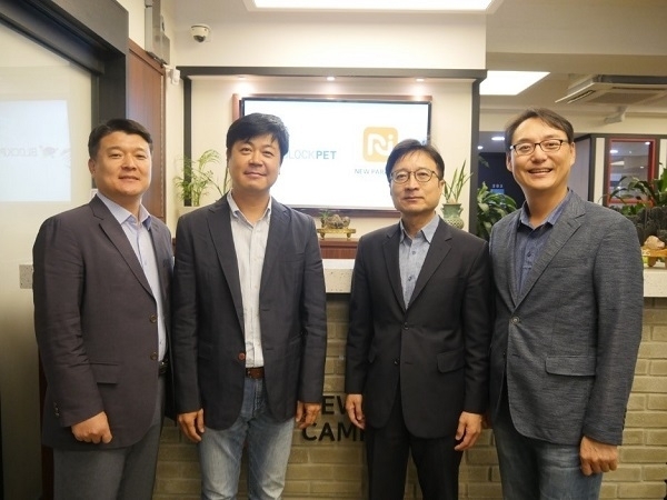 사진: 왼쪽부터 뉴패러다임인베스트먼트 배상승 대표, 블록펫 이근우 실장, 박희근 대표, 뉴패러다임인베스트먼트 박제현 대표
